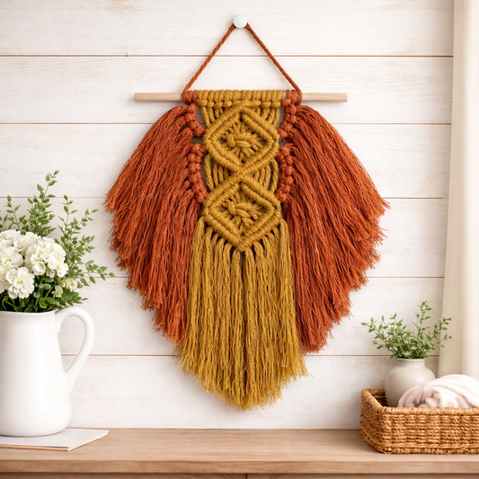 Boho Macrame Wall Hanging – Handmade Cotton Fiber Wall Art