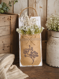 Rustic Farmhouse Floral Wall Hanging | Hand-Painted Burlap Pocket Decor | Handmade Wooden Floral Sign | 12" x 5.5"