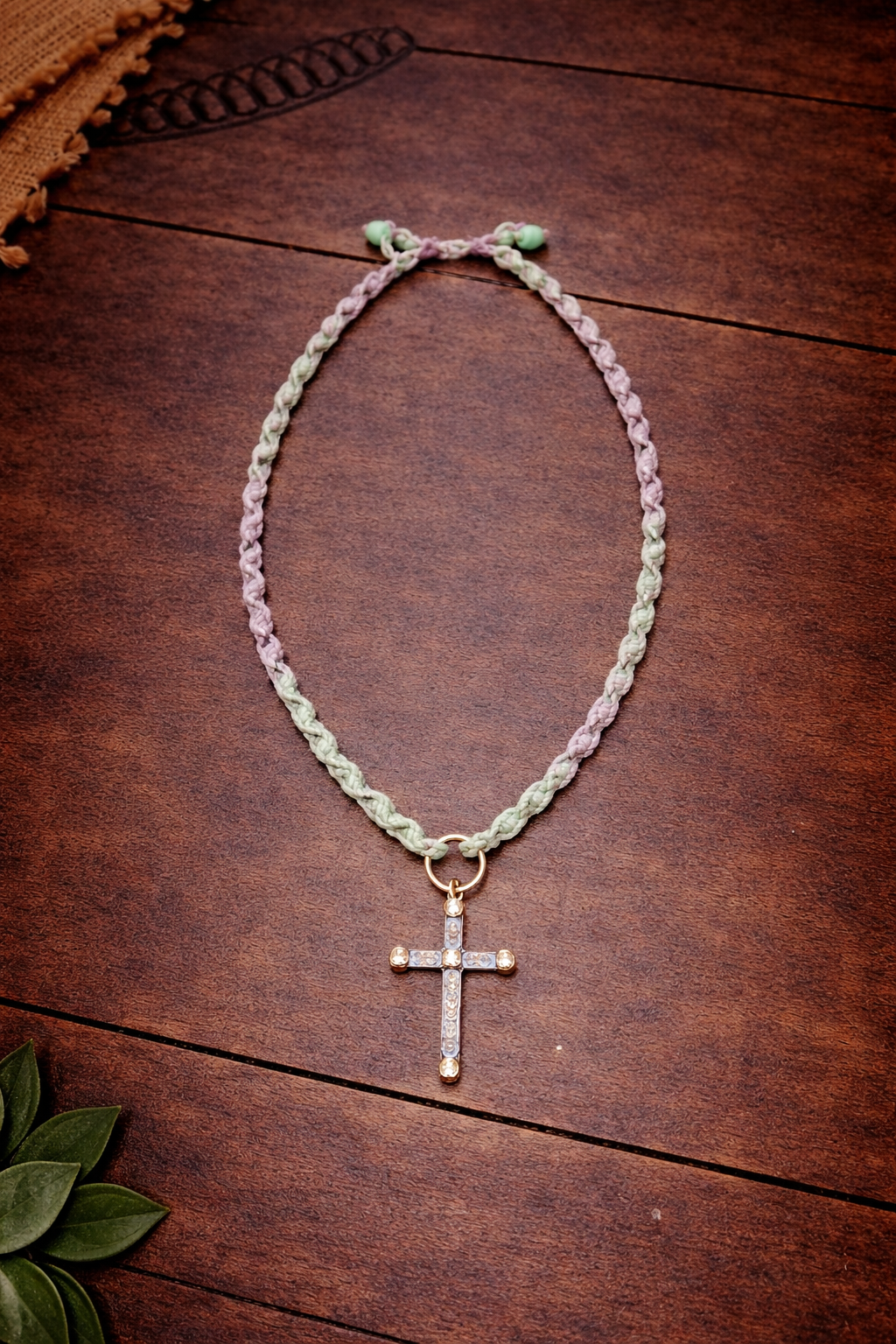 Pastel Cross Necklace – Handmade Boho Macramé Necklace