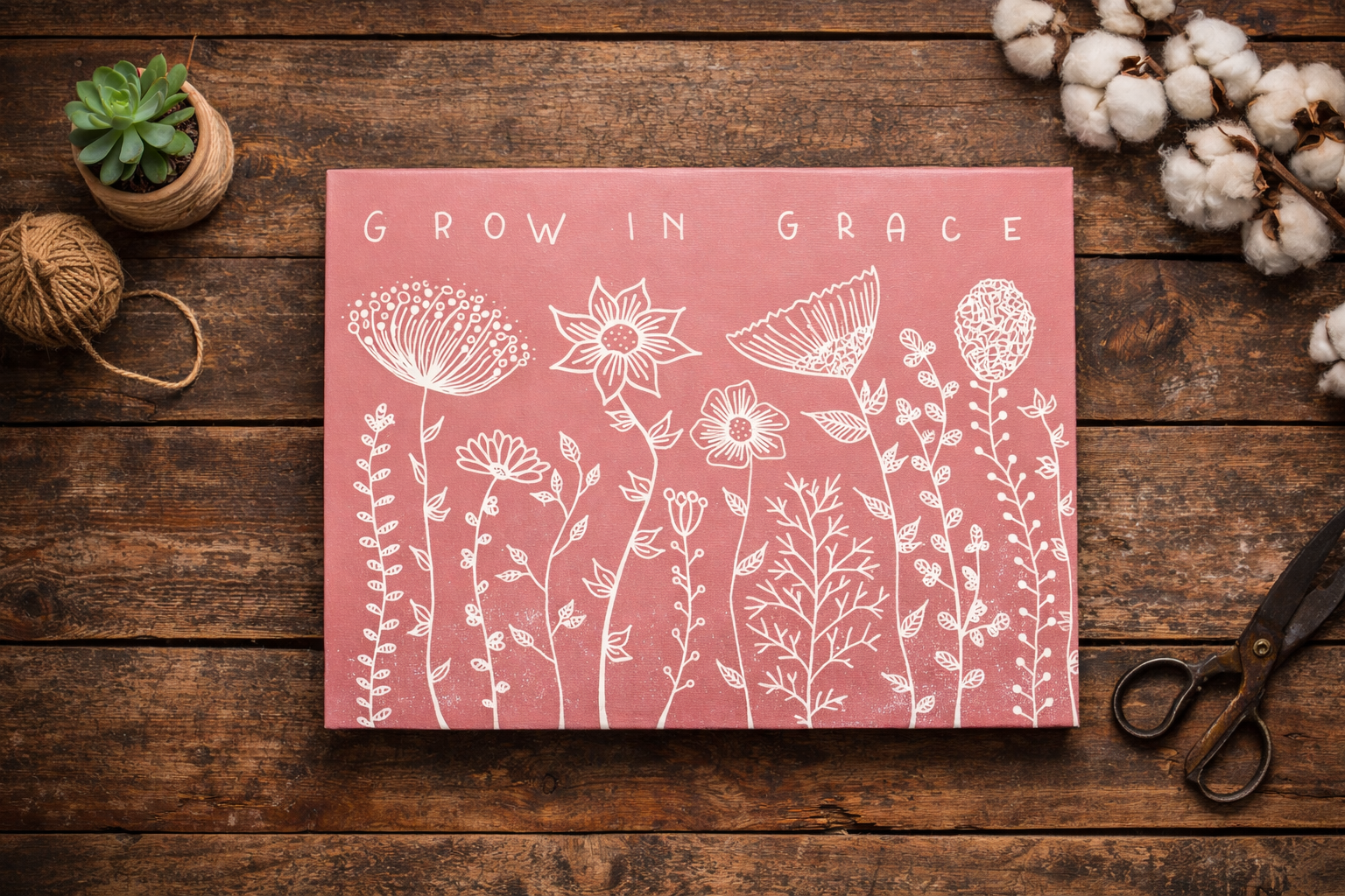 Grow in Grace Floral Canvas Sign – 8x10 Hand Painted Wall Art