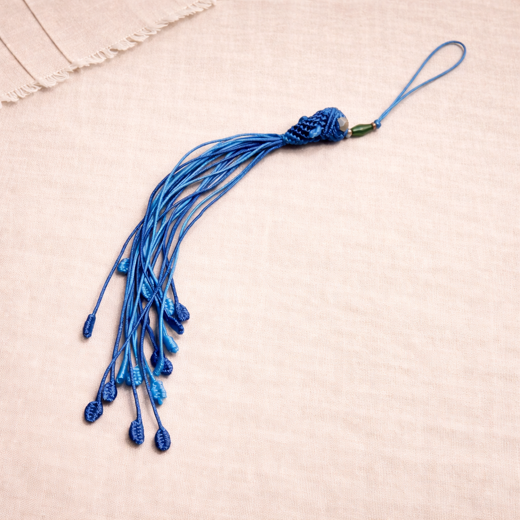 Ocean Breeze Coy Fish Tassel Car Charm – Handmade Blue Boho Rearview Mirror Accessory