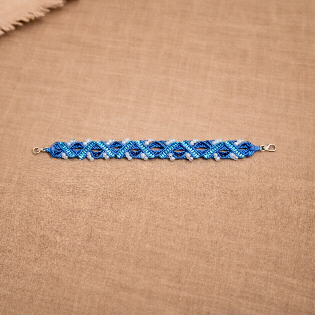 Handmade Blue Macrame Bracelet with Beads | Boho Woven Bracelet | Cord Jewelry | Ocean-Inspired Style