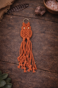 Macramé Owl Keychain – Handmade Boho Tassel Charm in Burnt Orange