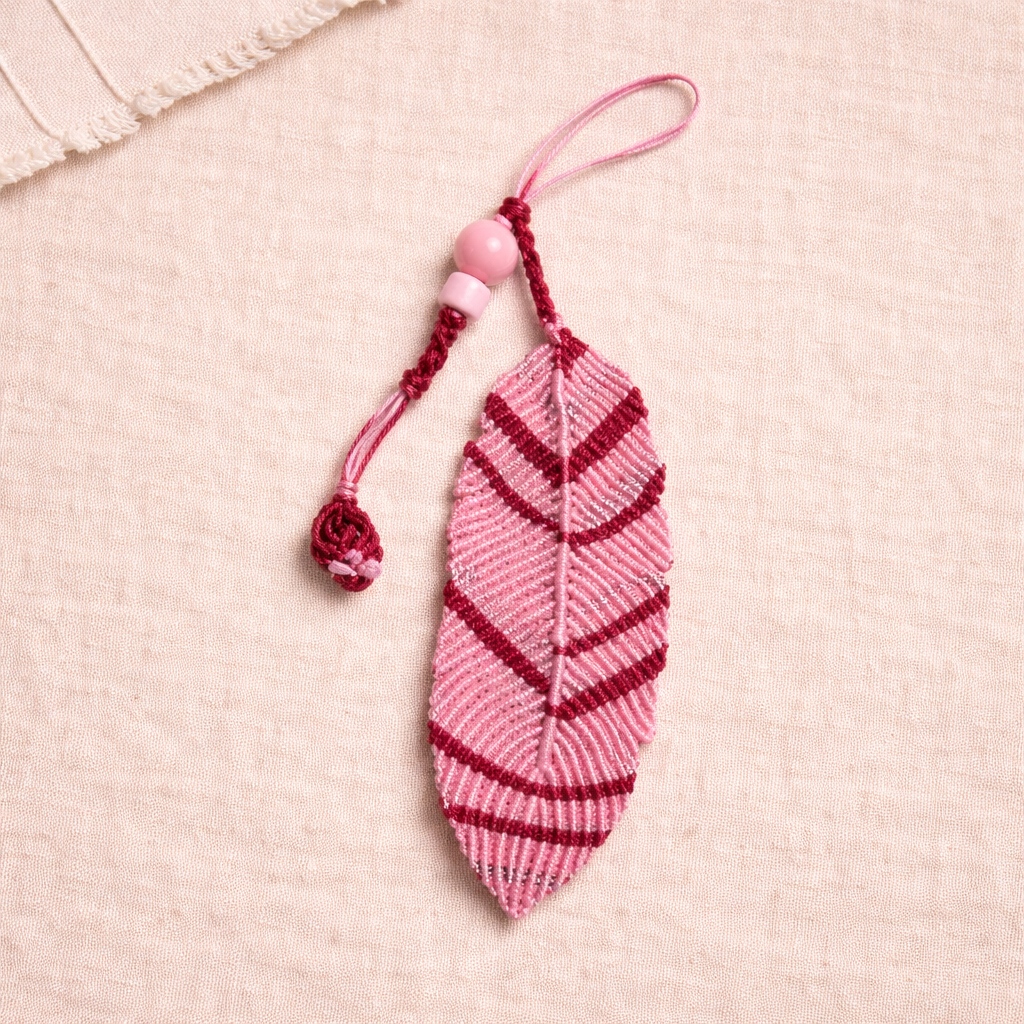 Pink Macramé Feather Car Charm | Boho Rearview Mirror Hanging