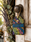 It's Wild Here Door Hanger | 7" x 4" Hand-Painted Colorful Leopard Print Wooden Sign