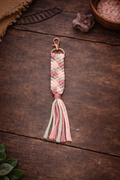 Pastel Macramé Keychain – Handmade Boho Tassel Charm in Pink, Sage & Mauve