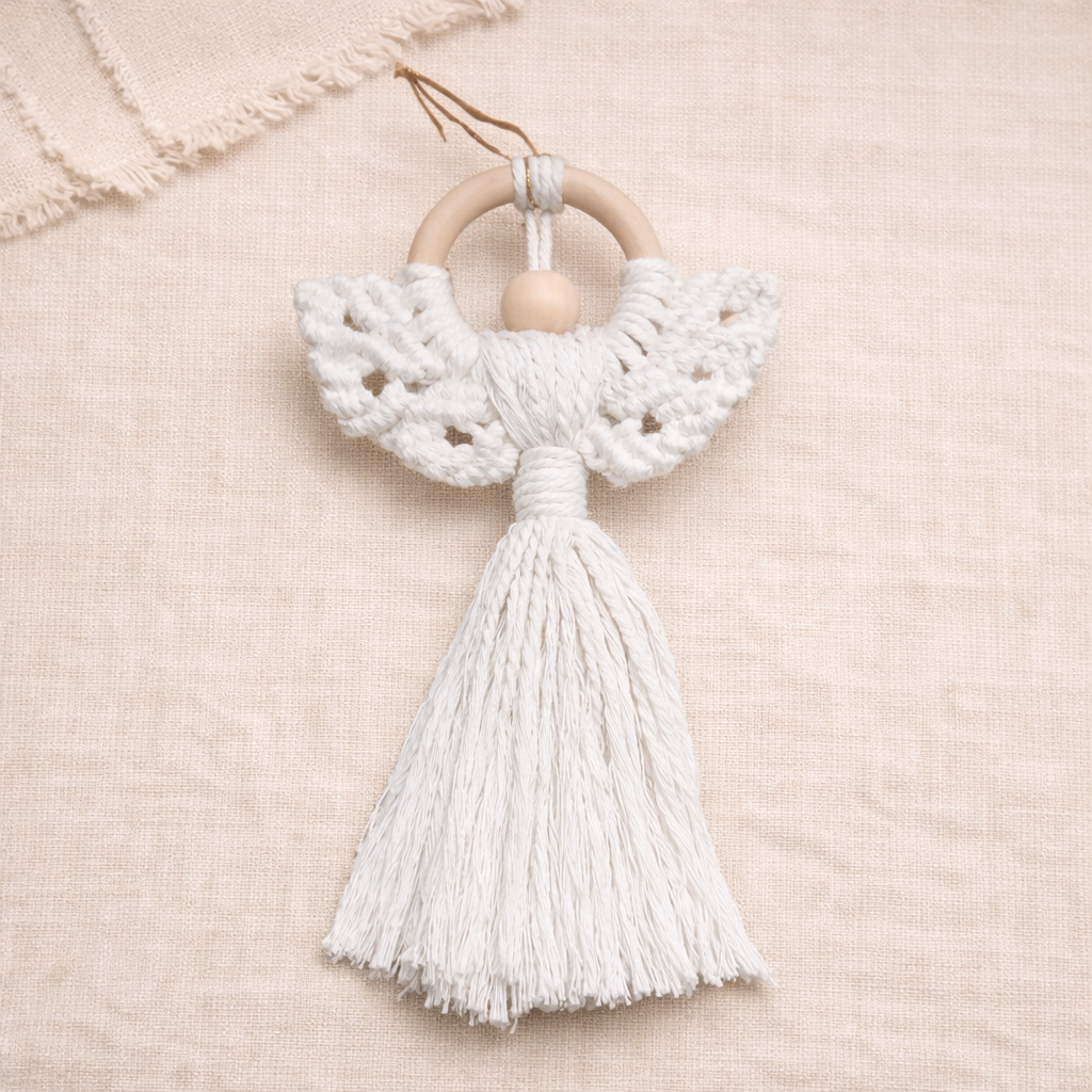 Handmade Macrame Angel Ornament – Boho Christmas Tree Decor – Rustic Holiday Charm