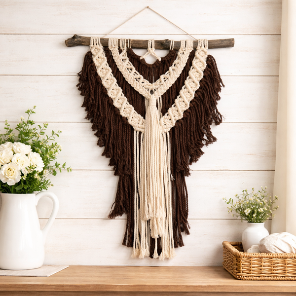 Boho Macrame Wall Hanging – Handmade Cotton Fiber Wall Art