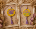Hand-Painted Lavender Floral Car Charm with Purple Tassel – Double Sided Boho Rearview Mirror Hanging Decor – 14 Inch Handmade Car Accessory