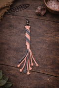 Peach & Gray Macramé Keychain – Handmade Boho Tassel Charm with Knotted Fringe