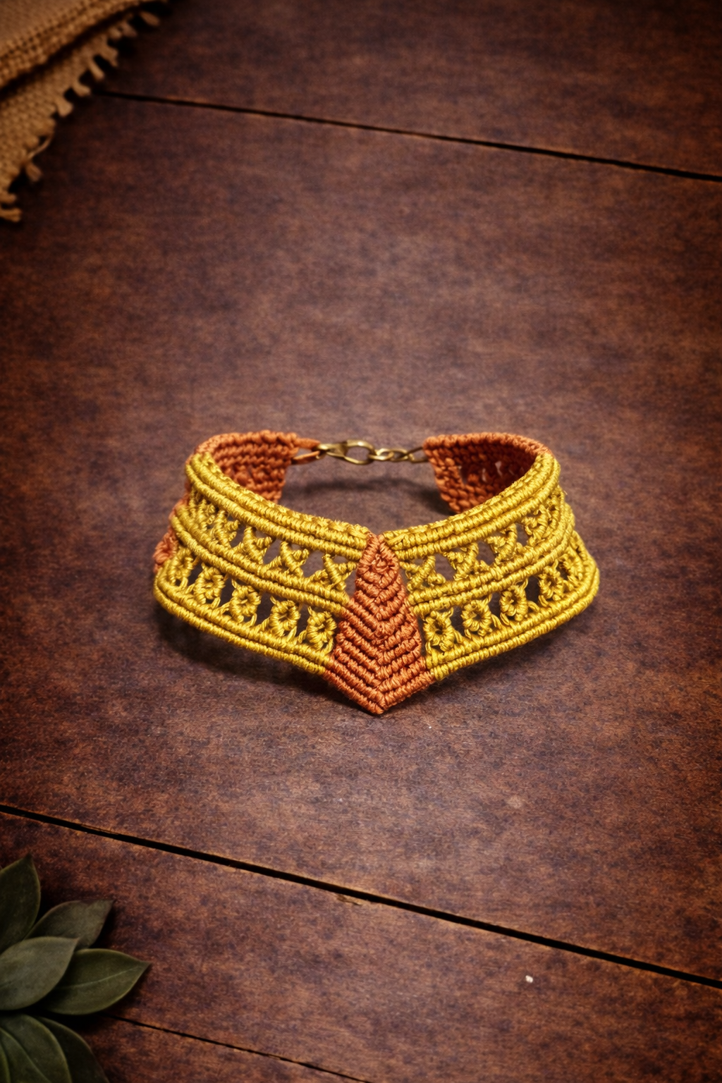 Golden Sun Macramé Cuff Bracelet – Handmade Boho Statement Bracelet