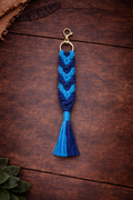 Blue Chevron Macramé Keychain – Handmade Boho Tassel Charm