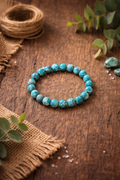 Turquoise Stone Beaded Bracelet – Natural Gemstone Stretch Bracelet | Rustic Boho Jewelry