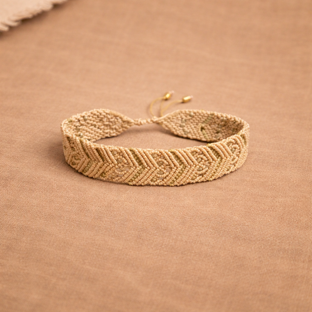 Handmade Neutral Macrame Bracelet | Beige Boho Woven Bracelet | Adjustable Cord Jewelry | Minimalist Everyday Wear