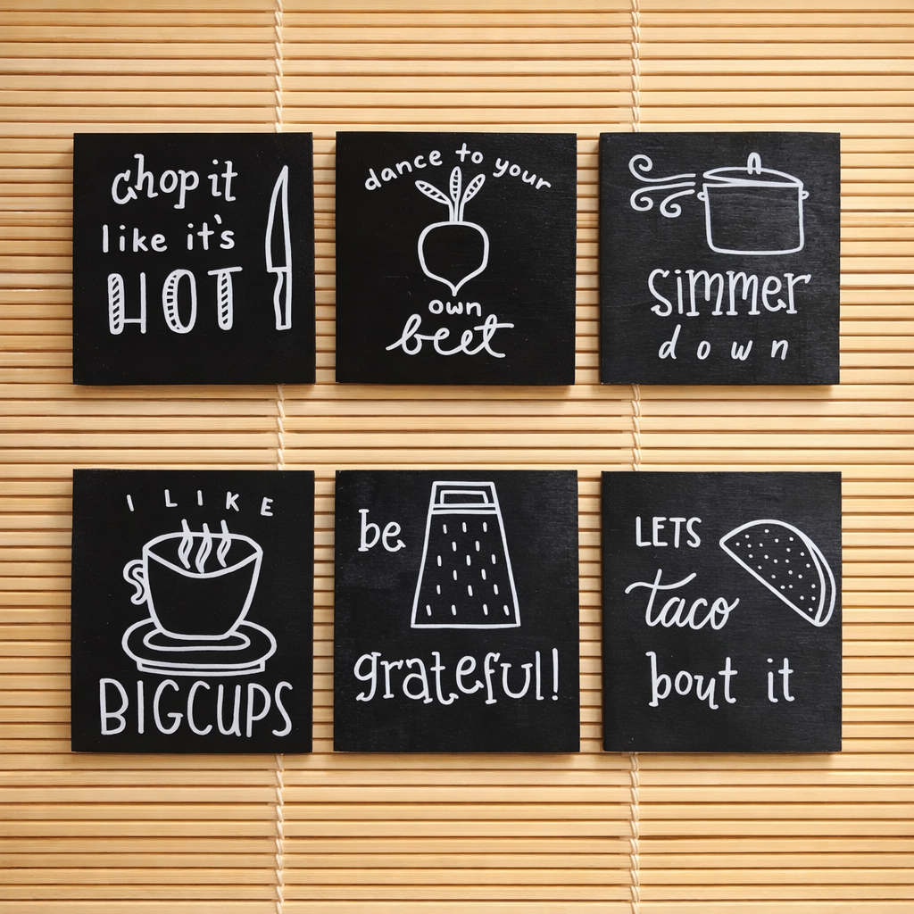 Funny Kitchen Sign Set | Cooking Humor Decor Bundle | Farmhouse Style Black & White Signs | Food Pun Wall Art | Gift for Food Lovers