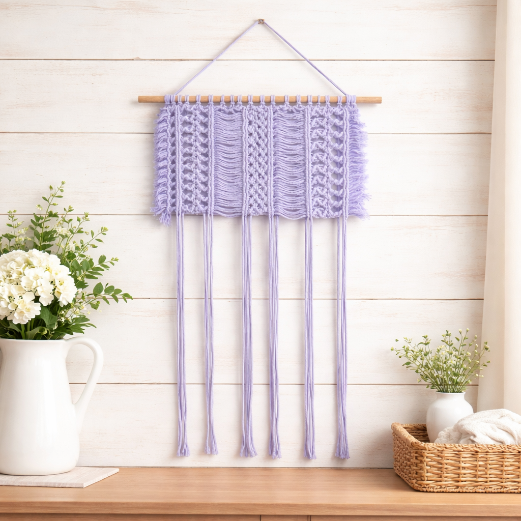 Boho Macrame Wall Hanging – Handmade Cotton Fiber Wall Art