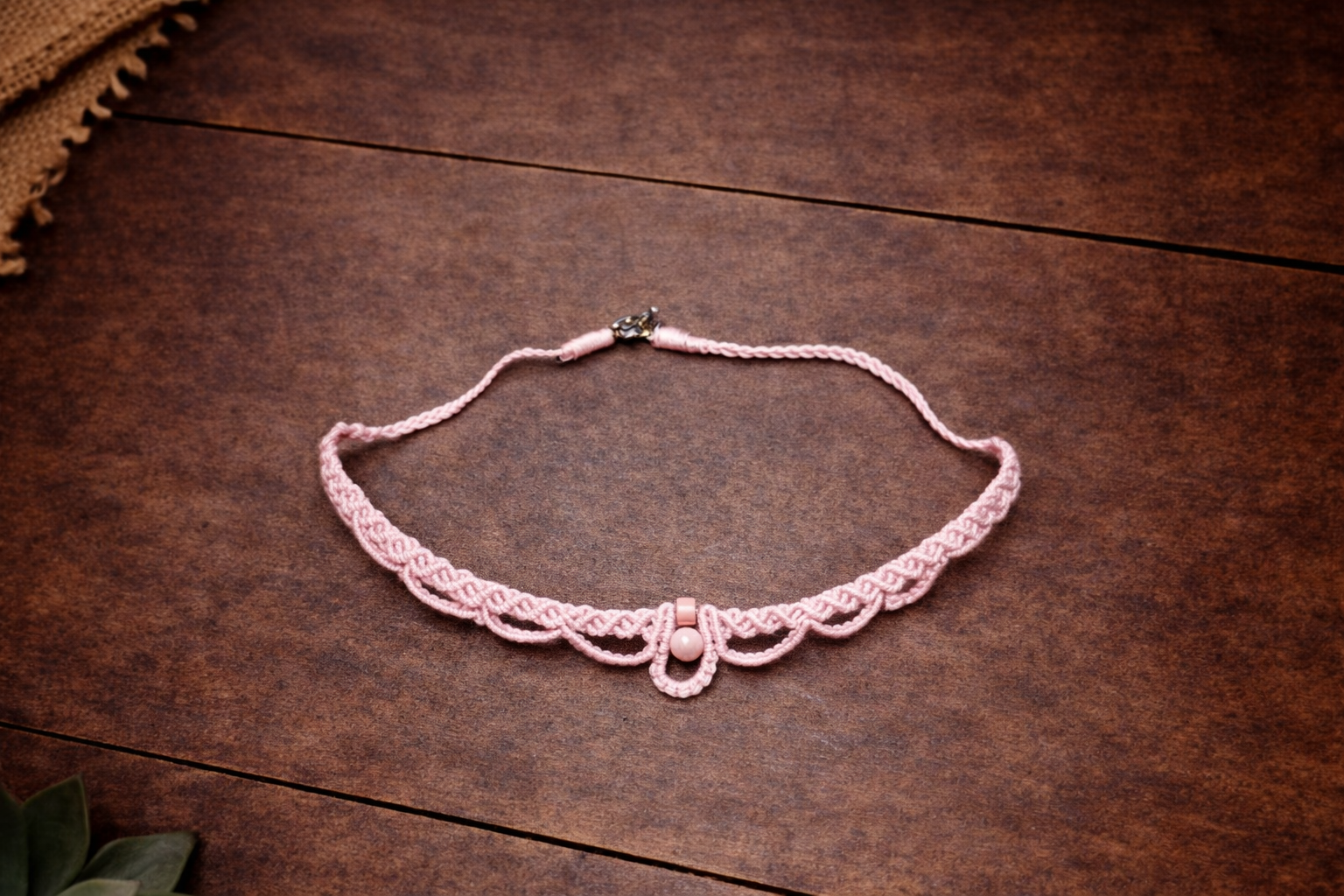 Pink Macramé Choker Necklace – Handmade Boho Lace Necklace