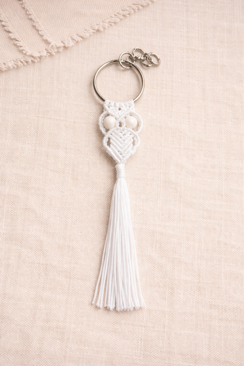 Boho Macrame Tassel Keychain – Handmade Cotton Key Ring with Beads