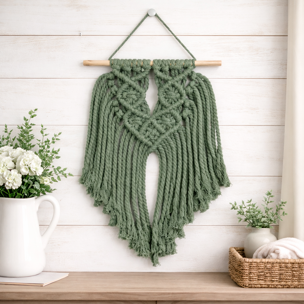 Boho Macrame Wall Hanging – Handmade Cotton Fiber Wall Art