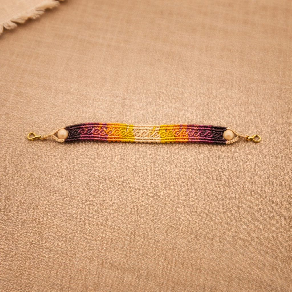 Handmade Multicolor Macrame Bracelet | Boho Rainbow Woven Bracelet with Stone Accents | Adjustable Cord Jewelry