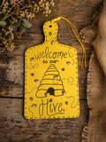 Welcome to Our Hive Bee Door Hanger | Rustic Farmhouse Wall Decor | Handmade Bee Sign | 9" x 5"