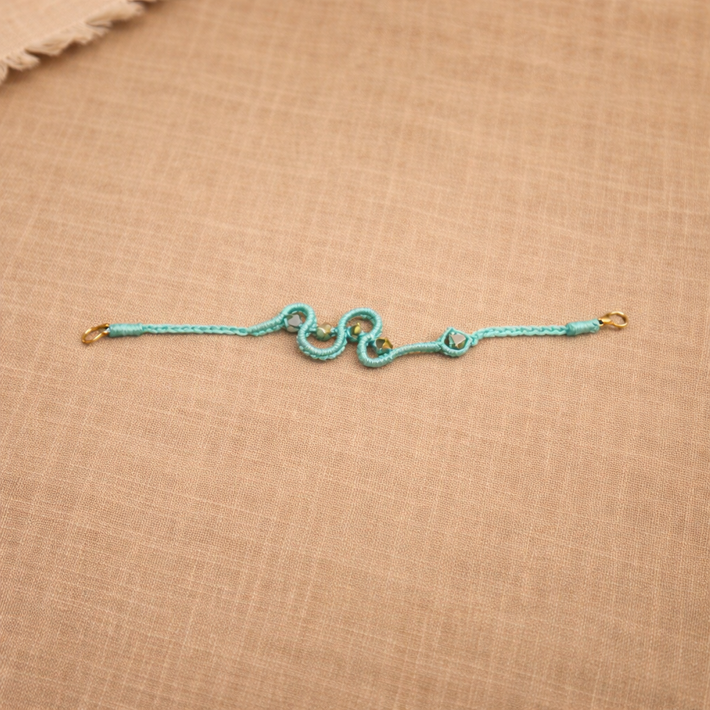 Handmade Turquoise Snake  Macrame Bracelet | Boho Wave Design with Gold Accents | Adjustable Cord Jewelry | Beachy Minimalist Style