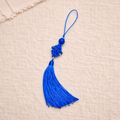 Royal Blue Tassel Charm – Handcrafted Boho Knot Pendant | Decorative Keychain, Bag Charm, or Gift Accent