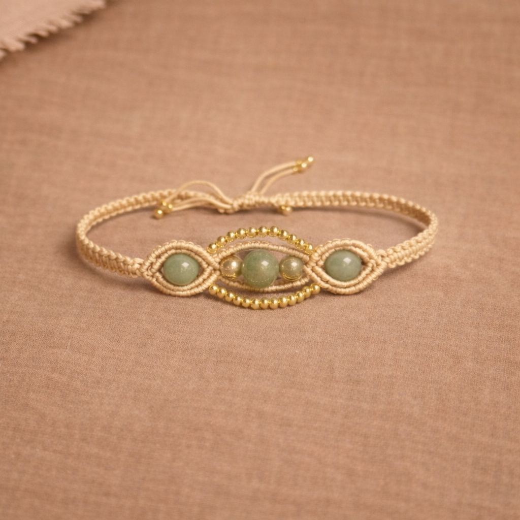 Handmade Macrame Bracelet with Green Stone | Boho Natural Gemstone Bracelet | Adjustable Cord Jewelry | Earthy Elegant Style