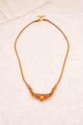 Handmade Macrame Necklace (21” Length) with Orange Bead – Boho Minimalist Fiber Jewelry