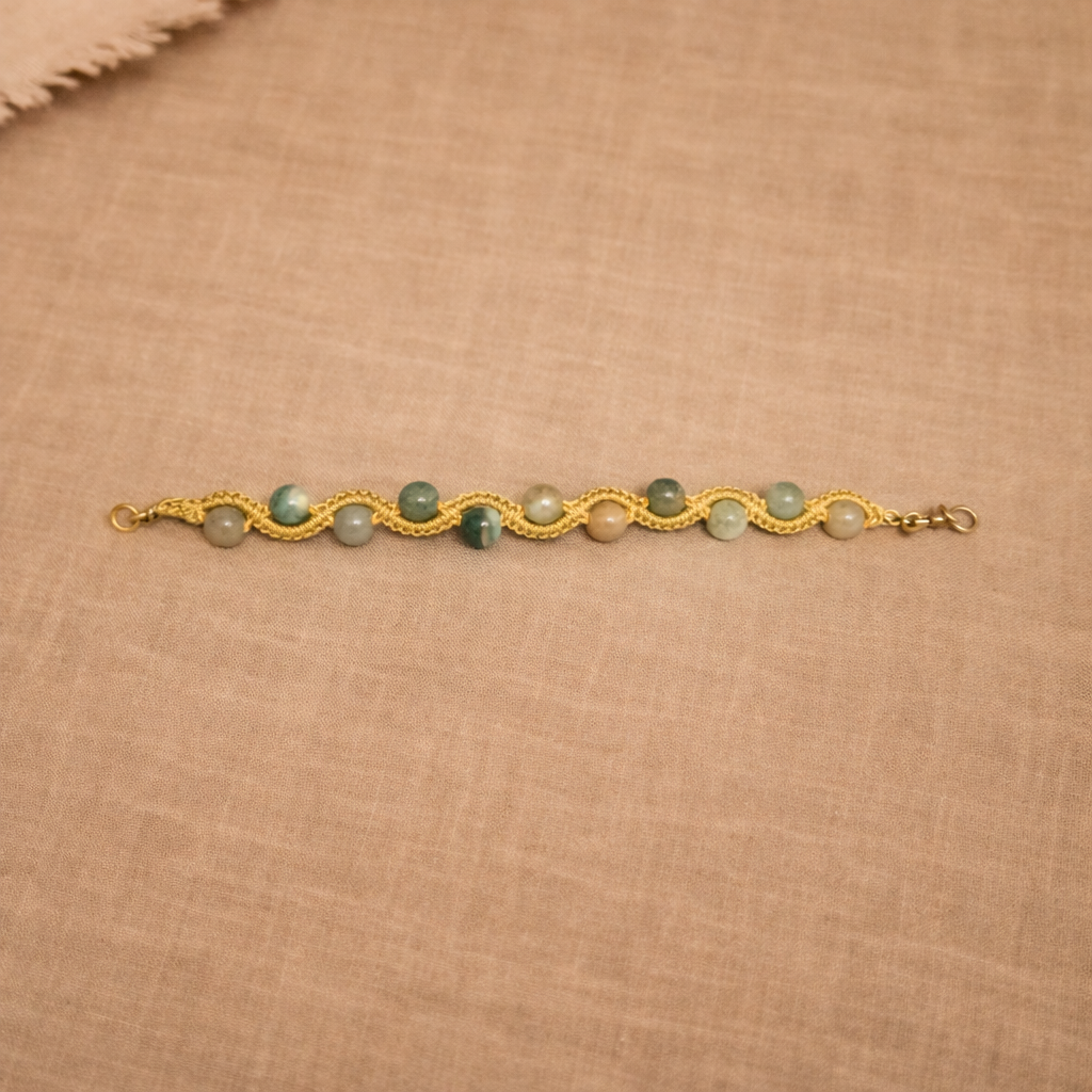 Handmade Beaded Macrame Bracelet | Green Natural Stone Bracelet | Boho Earthy Jewelry | Cord Bracelet