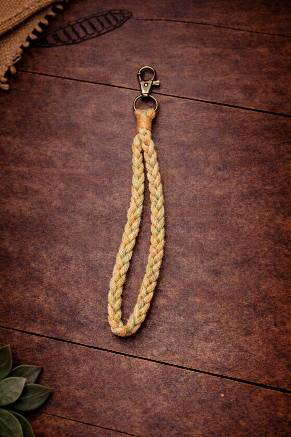 Earth Tone Braided Macramé Wristlet Keychain – Handmade Boho Loop Strap