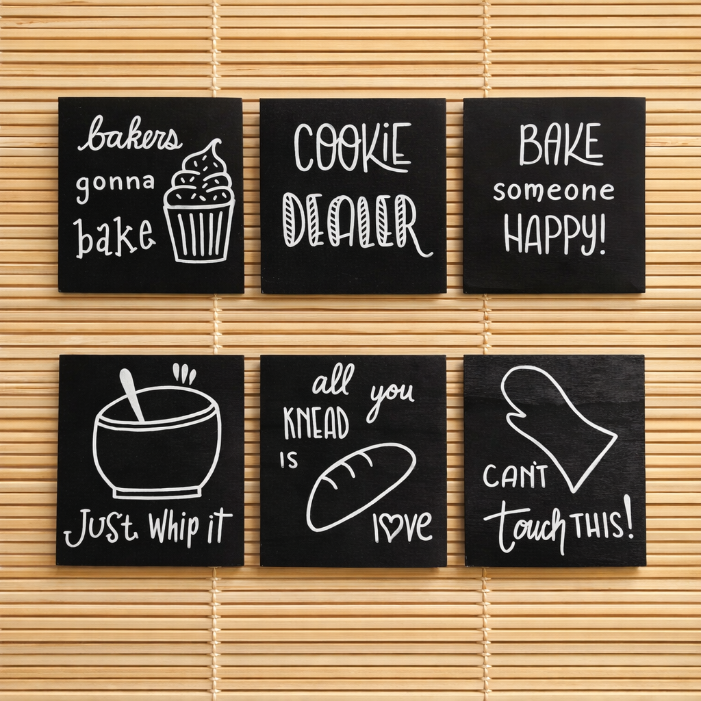 Funny Baking Sign Set | Kitchen Decor Bundle | Farmhouse Style Black & White Signs | Baking Humor Wall Art | Gift for Bakers